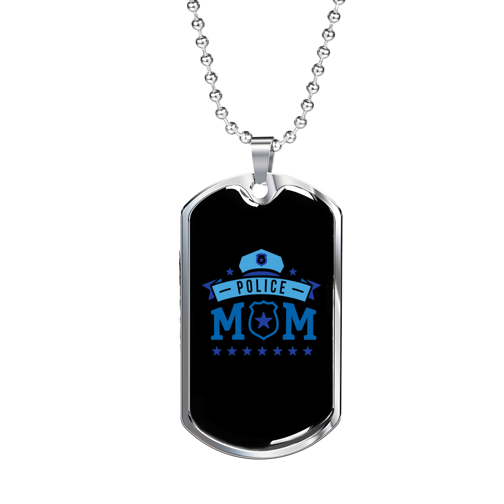 Police Mom Stars Black Necklace Stainless Steel or 18k Gold Dog Tag 24" Ball Chain-Express Your Love Gifts