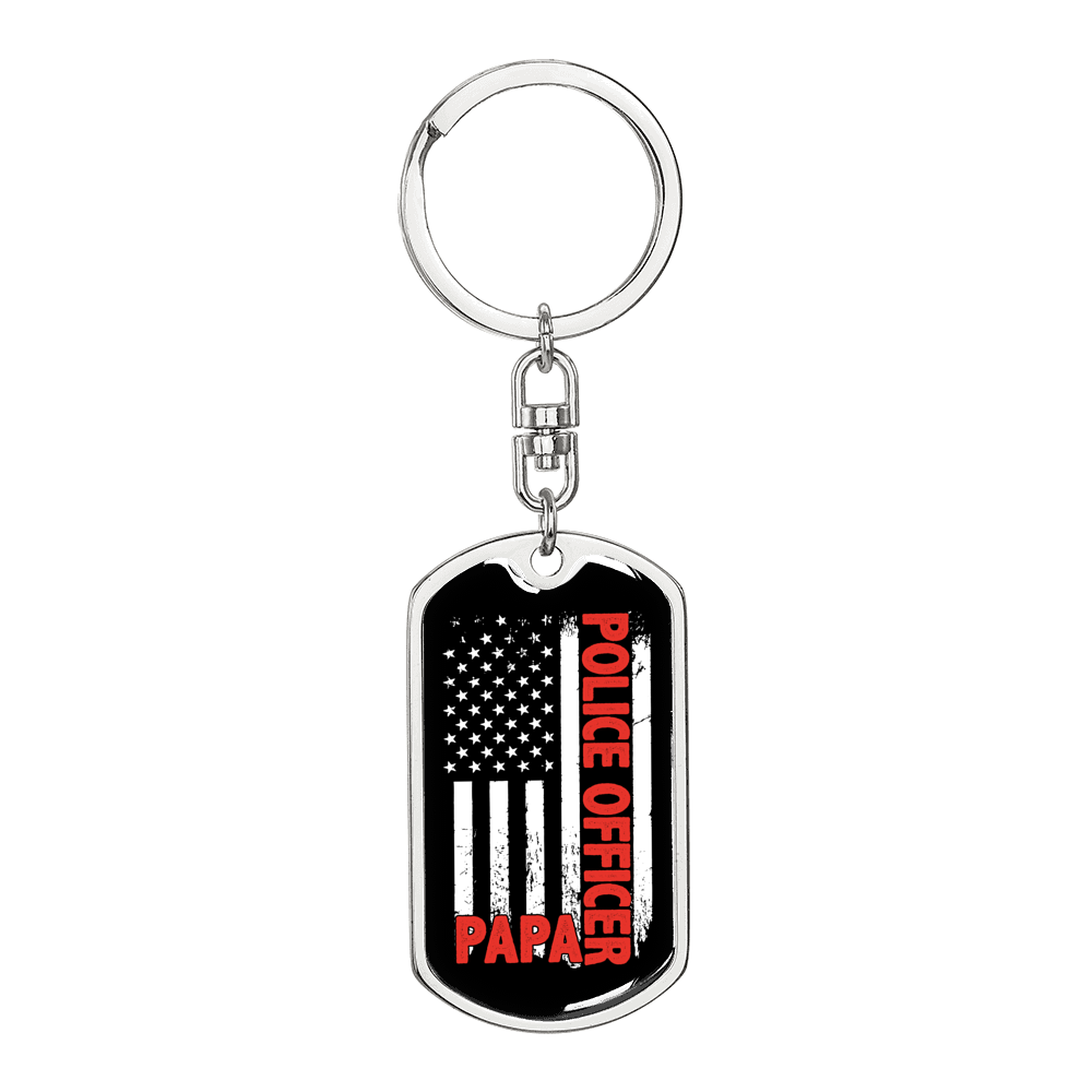 Police Officer Papa Keychain Stainless Steel or 18k Gold Dog Tag Keyring-Express Your Love Gifts