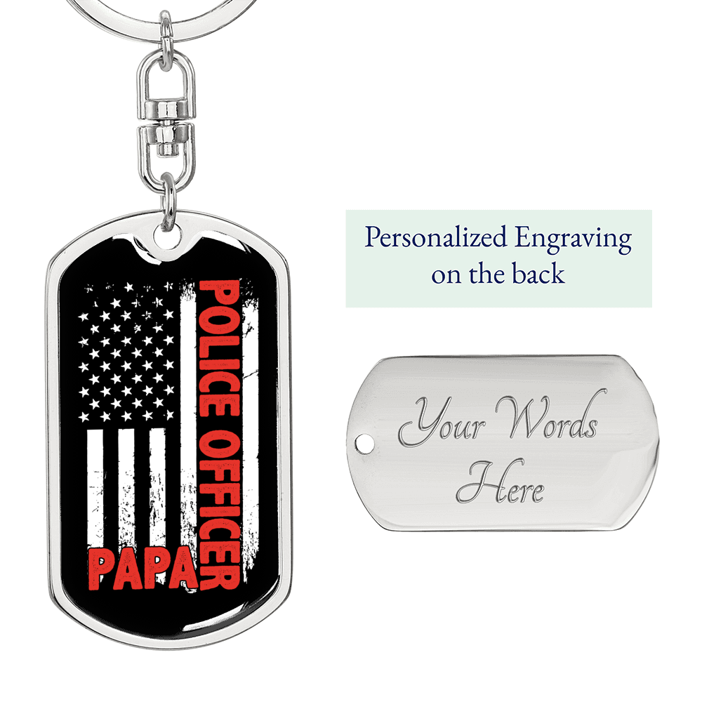 Police Officer Papa Keychain Stainless Steel or 18k Gold Dog Tag Keyring-Express Your Love Gifts
