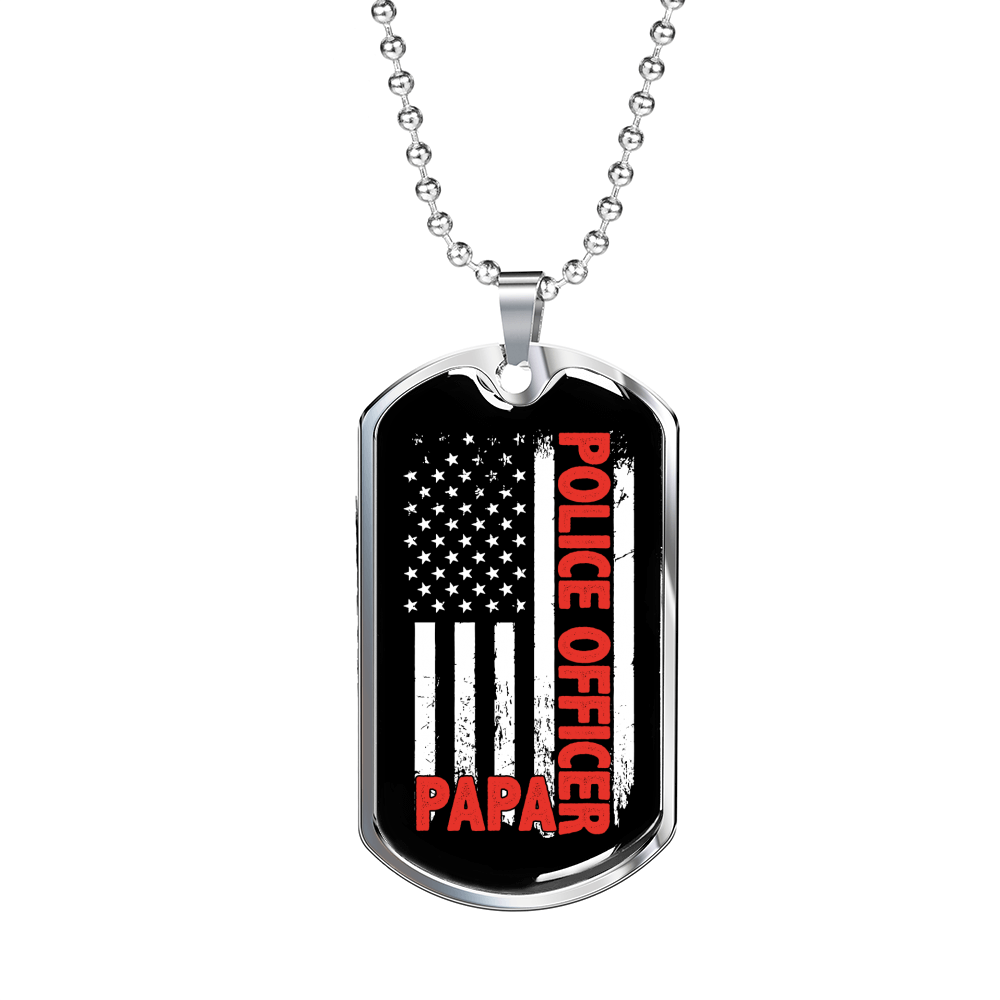 Police Officer Papa Necklace Stainless Steel or 18k Gold Dog Tag 24"-Express Your Love Gifts