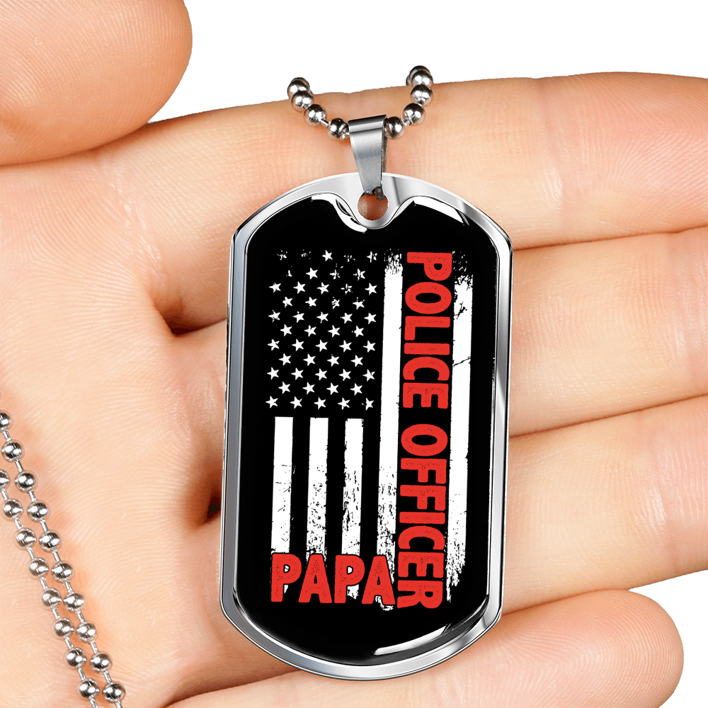 Police Officer Papa Necklace Stainless Steel or 18k Gold Dog Tag 24"-Express Your Love Gifts