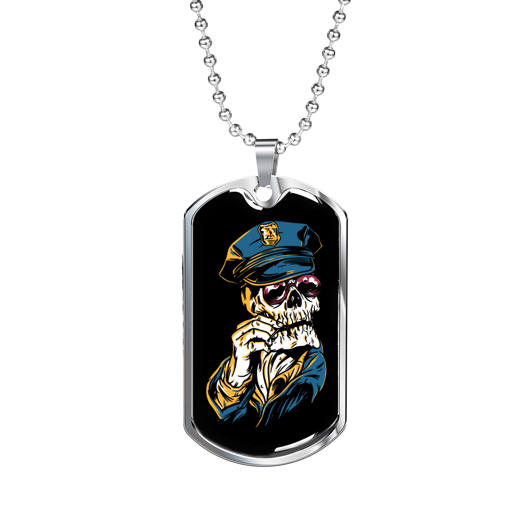 Police Skull Necklace Stainless Steel or 18k Gold Dog Tag 24" B-Express Your Love Gifts