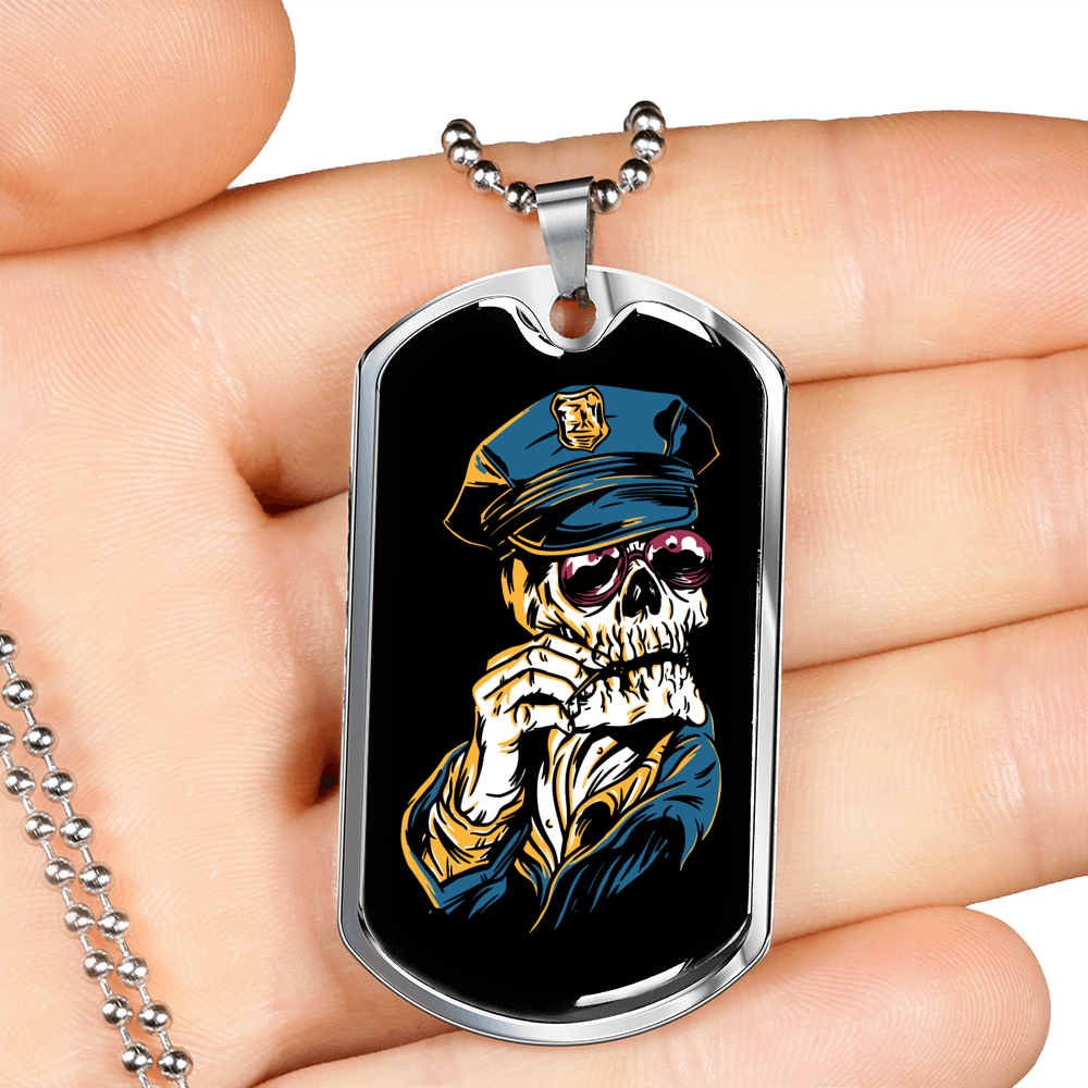 Police Skull Necklace Stainless Steel or 18k Gold Dog Tag 24" B-Express Your Love Gifts