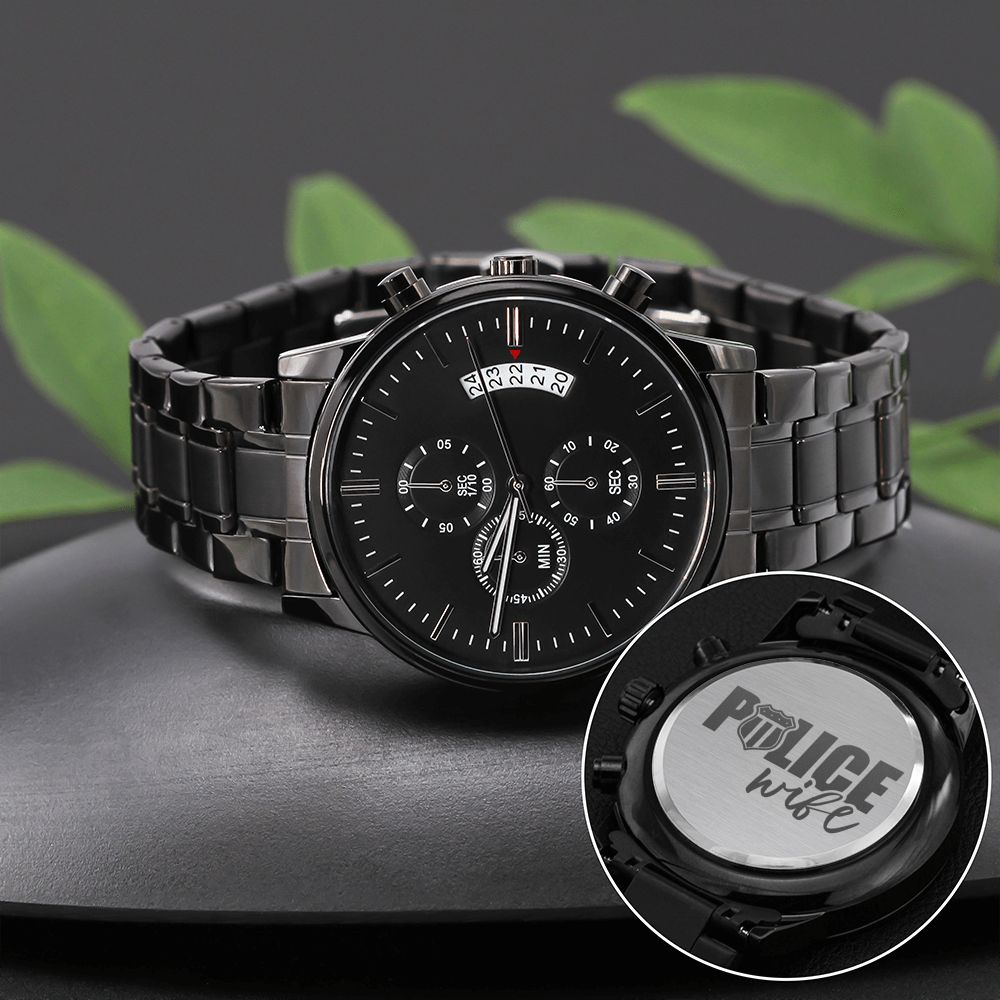 Police Wife Engraved Multifunction Policeman Men's Watch Stainless Steel W Copper Dial-Express Your Love Gifts