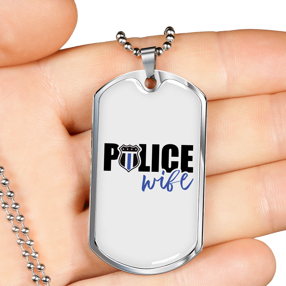 Police Wife Plain Necklace Stainless Steel or 18k Gold Dog Tag 24"-Express Your Love Gifts