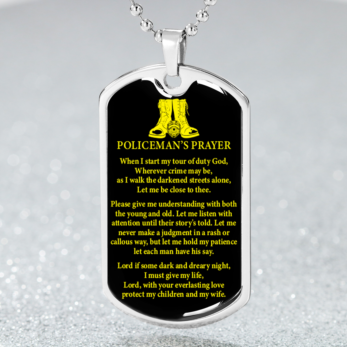 Policeman Prayer Dog Tag Stainless Steel or 18k Gold Finish 24" Ball Chain-Express Your Love Gifts