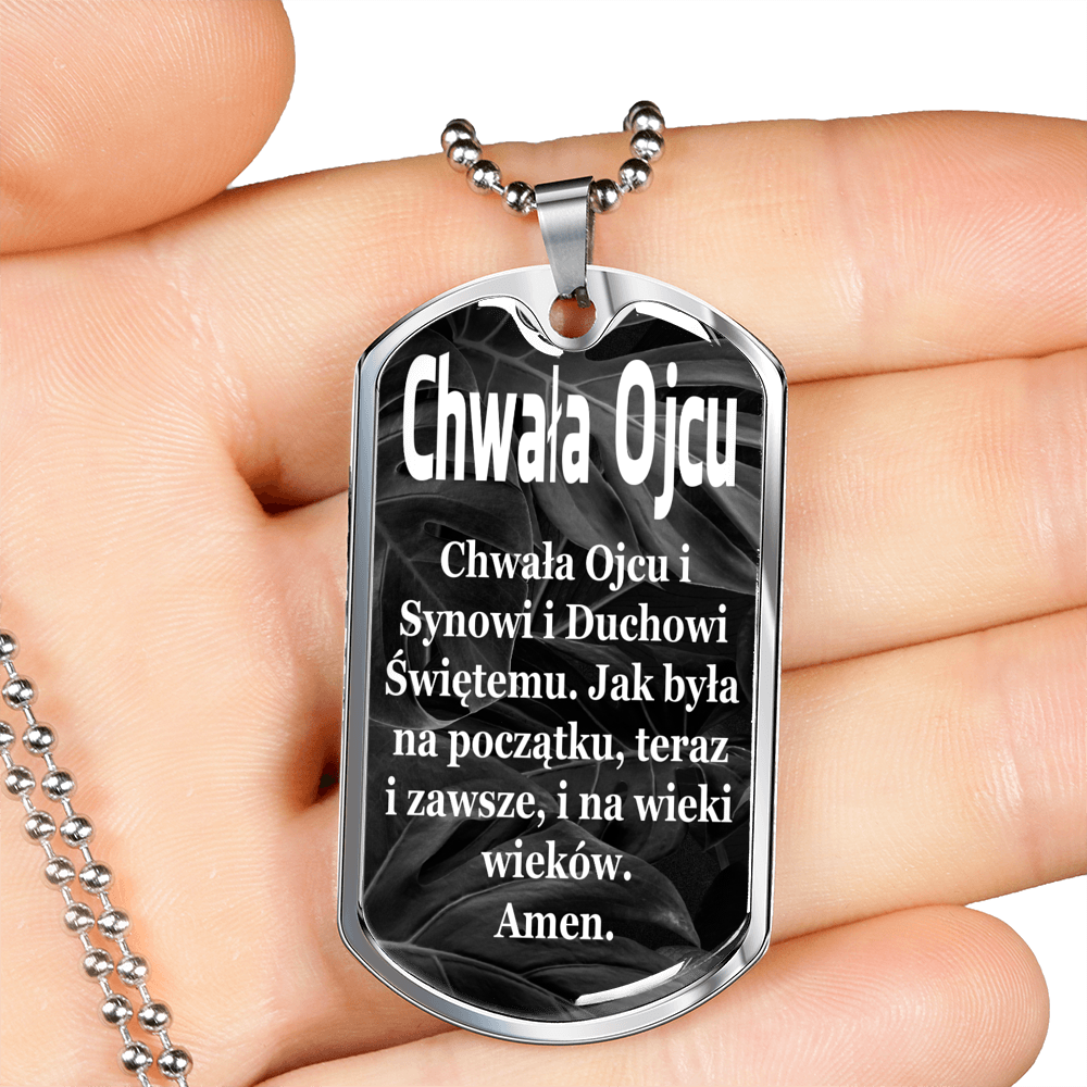 Polish Catholic Chwała Ojcu Dog Tag Stainless Steel or 18k Gold 24" Chain-Express Your Love Gifts