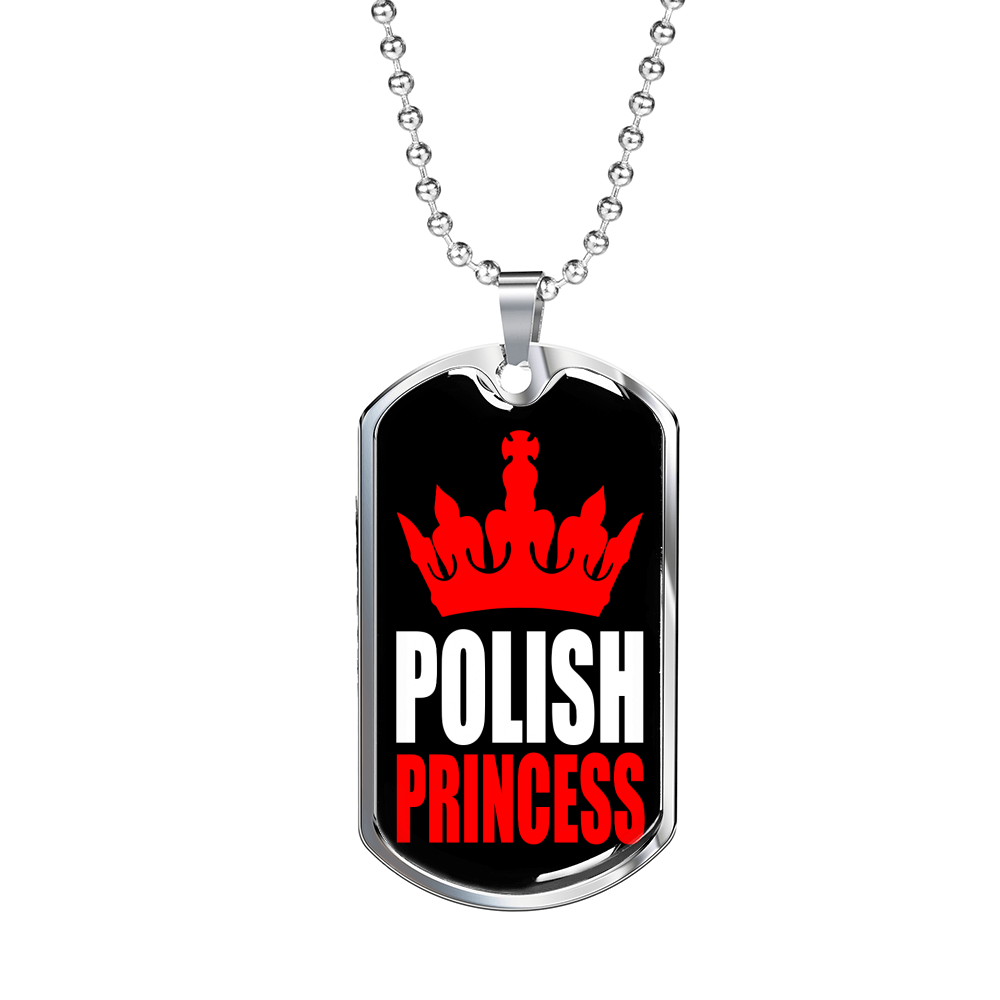 Polish Princess Dog Tag Stainless Steel or 18k Gold 24" Chain-Express Your Love Gifts