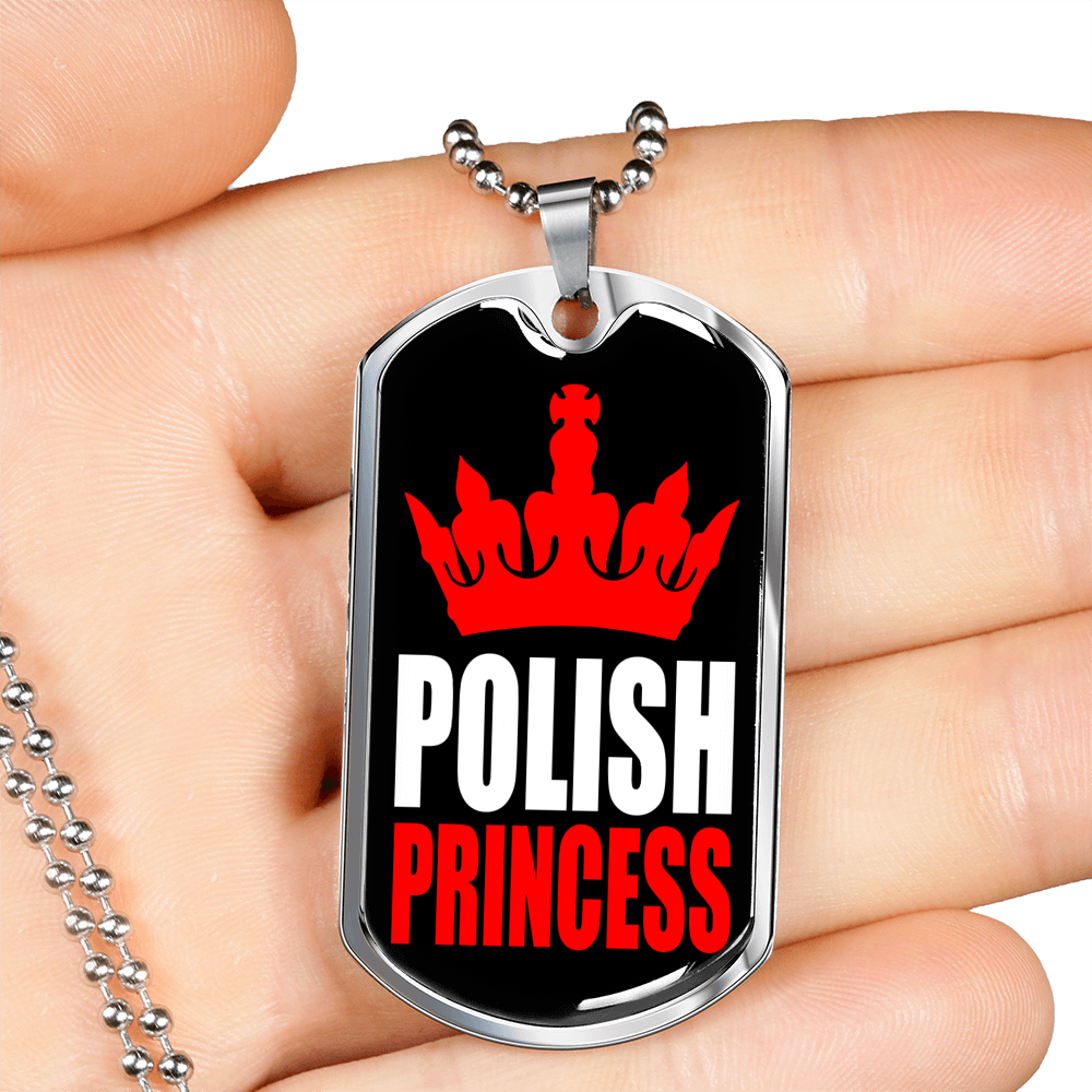 Polish Princess Dog Tag Stainless Steel or 18k Gold 24" Chain-Express Your Love Gifts