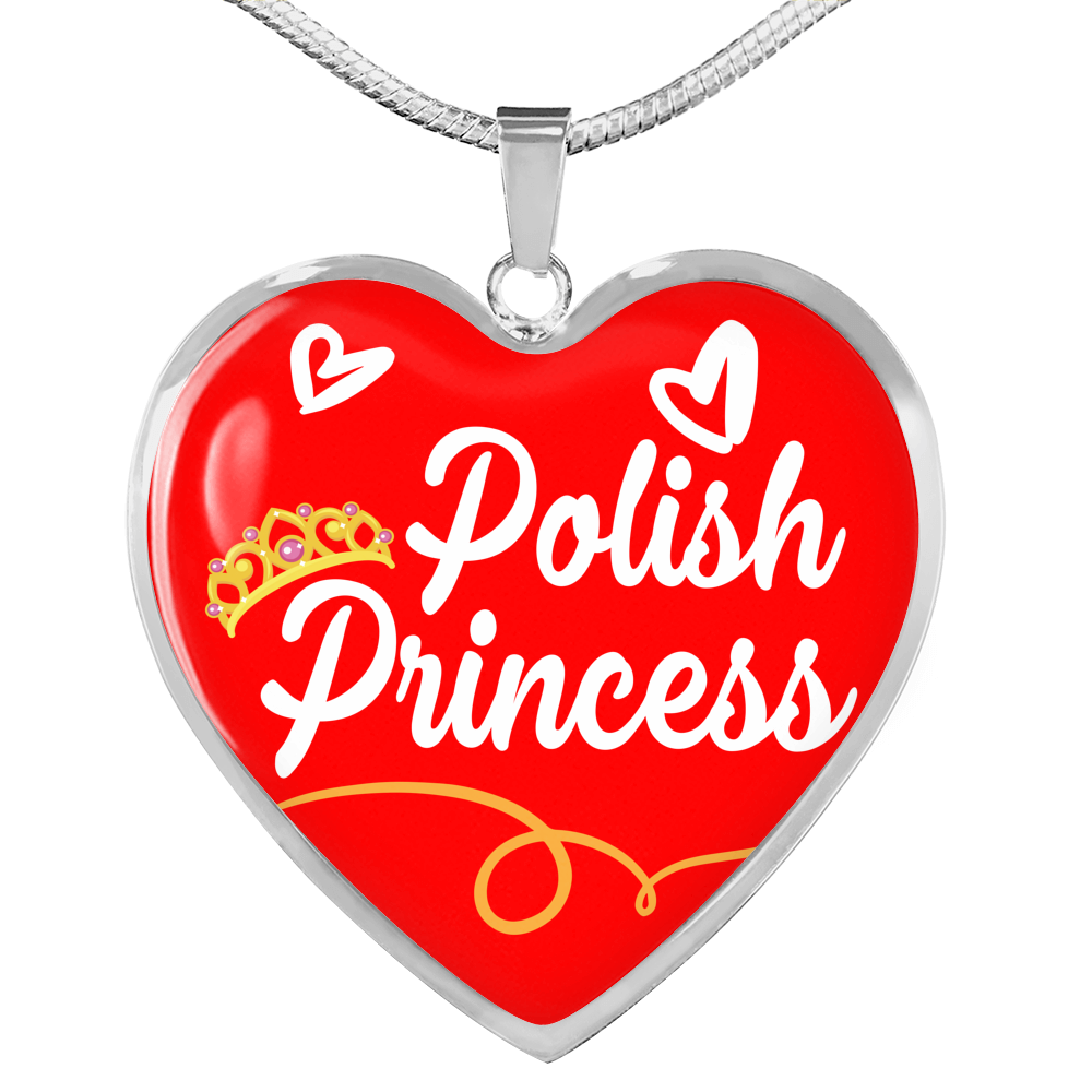 Polish Princess Necklace Stainless Steel or 18k Gold Heart Pendant 18-22"-Express Your Love Gifts