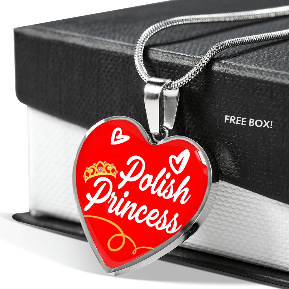 Polish Princess Necklace Stainless Steel or 18k Gold Heart Pendant 18-22"-Express Your Love Gifts