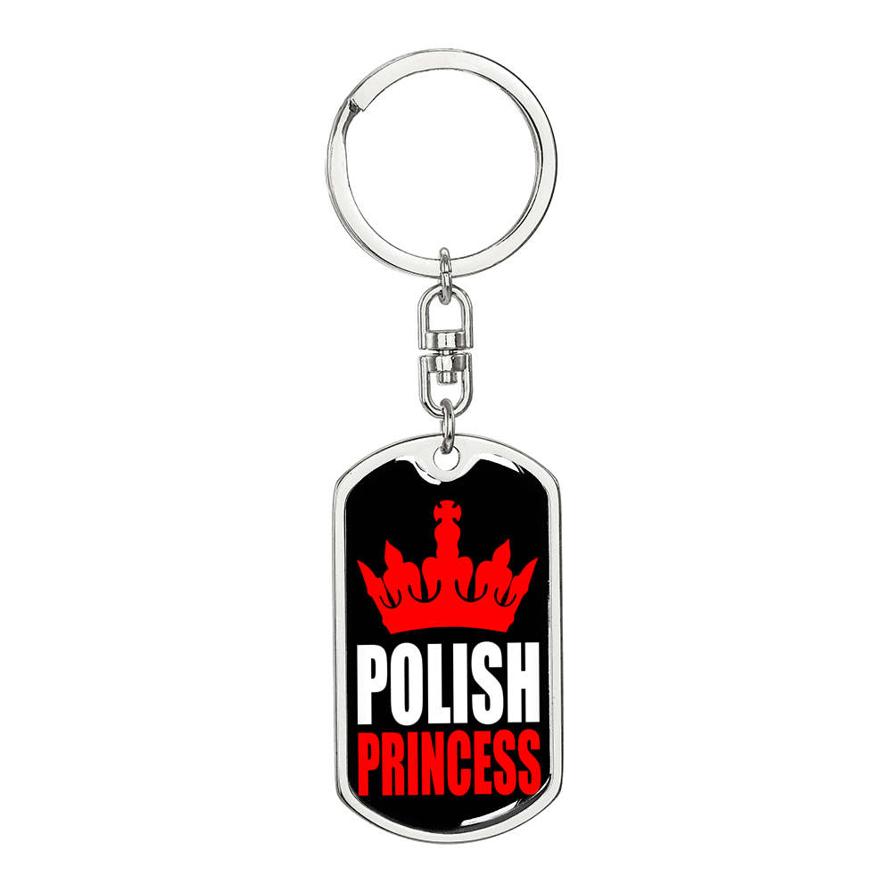 Polish Princess Swivel Keychain Dog Tag Stainless Steel or 18k Gold-Express Your Love Gifts