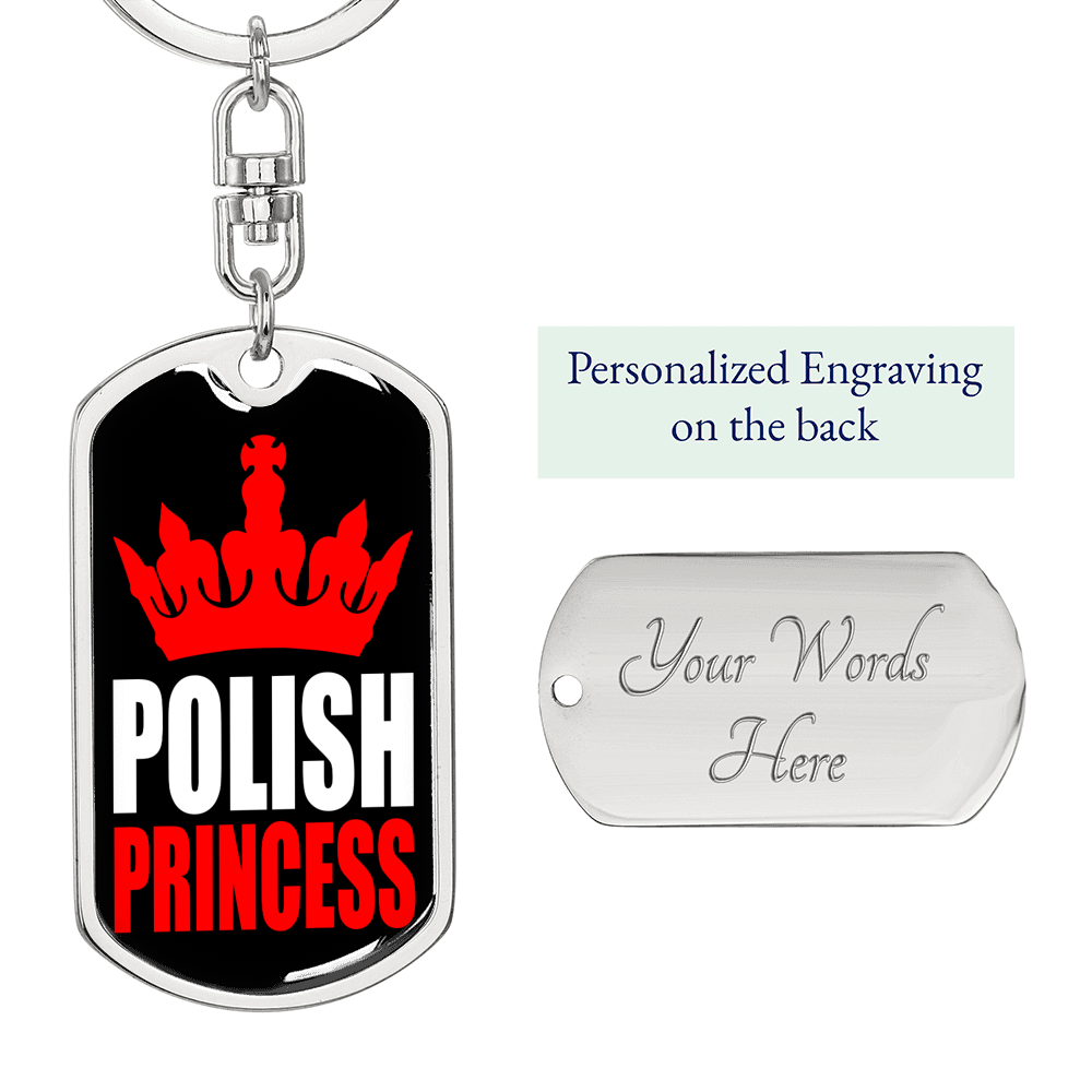 Polish Princess Swivel Keychain Dog Tag Stainless Steel or 18k Gold-Express Your Love Gifts