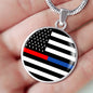 Political Thin Blue Red Line Circle Necklace Stainless Steel or 18k Gold 18-22"-Express Your Love Gifts
