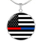 Political Thin Blue Red Line Circle Necklace Stainless Steel or 18k Gold 18-22"-Express Your Love Gifts