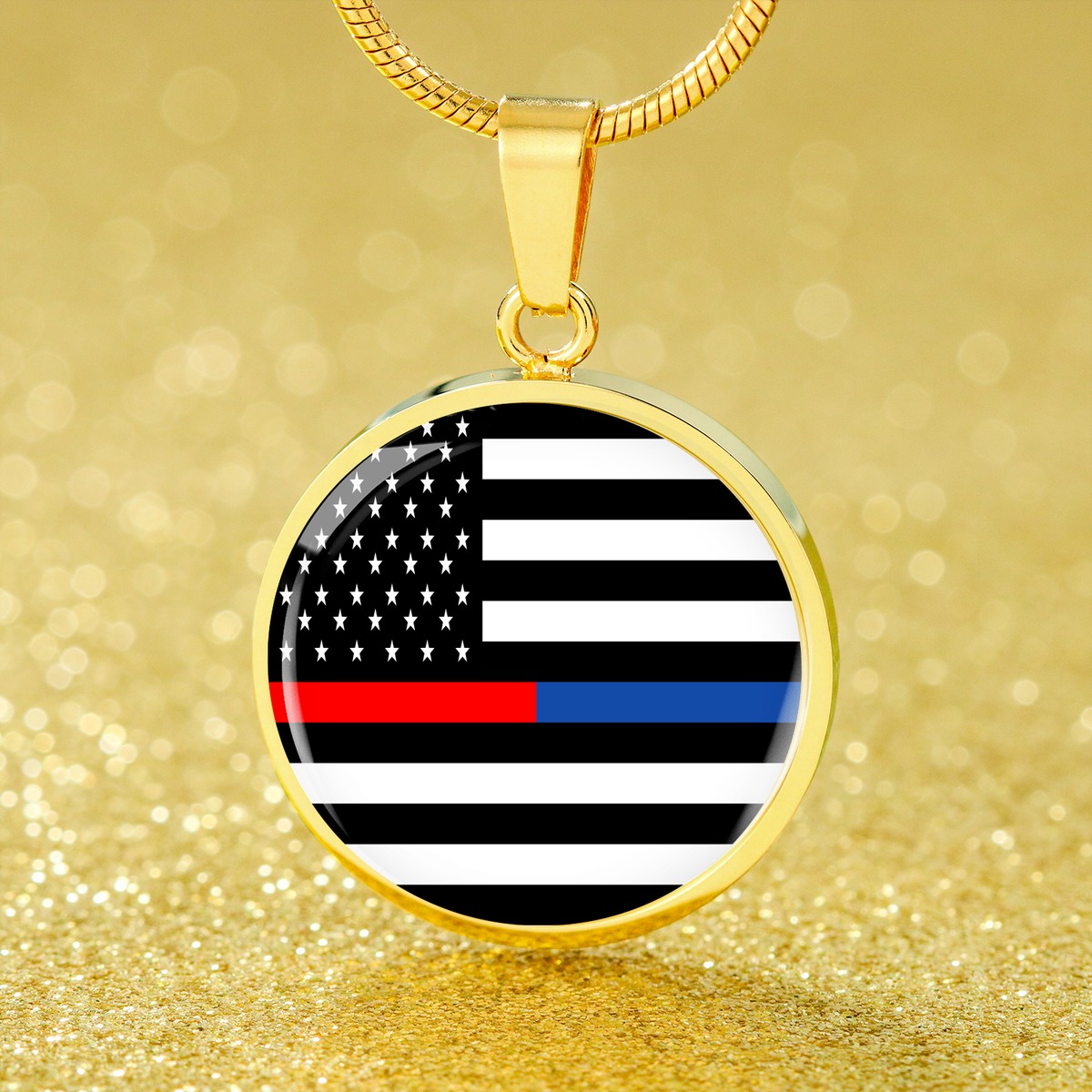 Political Thin Blue Red Line Circle Necklace Stainless Steel or 18k Gold 18-22"-Express Your Love Gifts