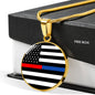 Political Thin Blue Red Line Circle Necklace Stainless Steel or 18k Gold 18-22"-Express Your Love Gifts