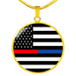 Political Thin Blue Red Line Circle Necklace Stainless Steel or 18k Gold 18-22"-Express Your Love Gifts