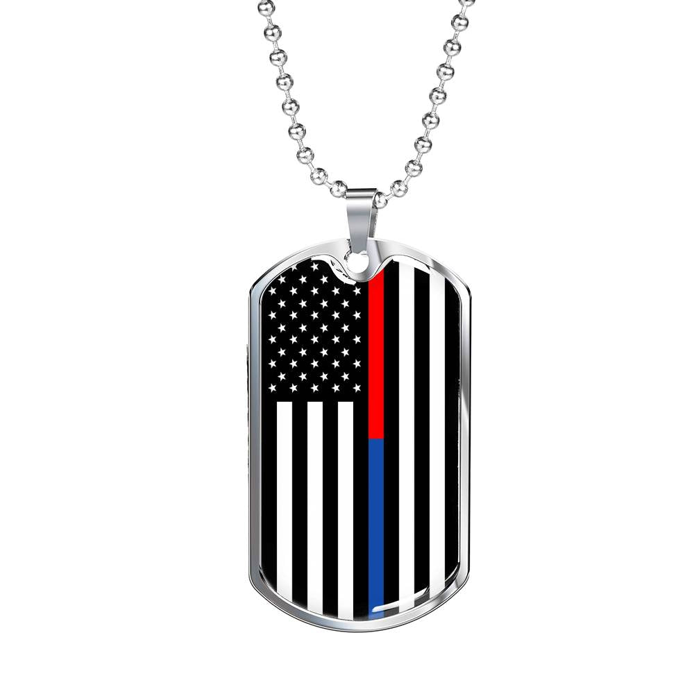 Political Thin Blue Red Line Dog Tag Stainless Steel or 18k Gold Finish 24-Express Your Love Gifts