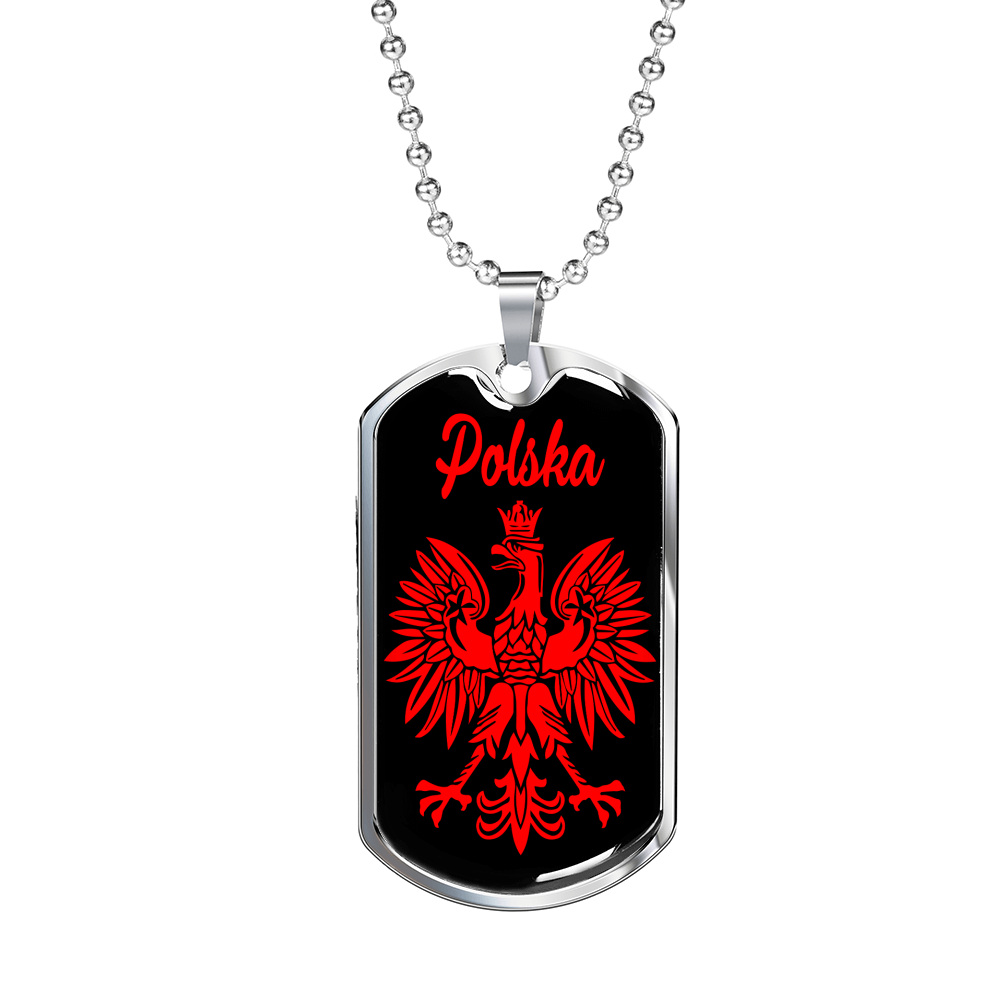 Polska Poland Eagle Dog Tag Stainless Steel or 18k Gold 24" Chain-Express Your Love Gifts