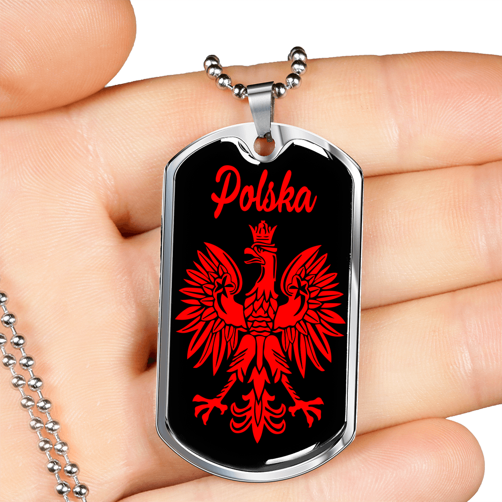 Polska Poland Eagle Dog Tag Stainless Steel or 18k Gold 24" Chain-Express Your Love Gifts