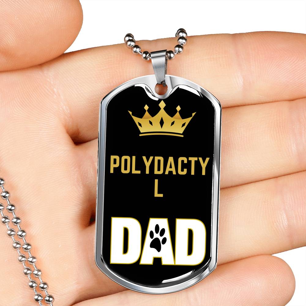 Polydactyl Cat Dad Necklace Stainless Steel or 18k Gold Dog Tag 24" Chain-Express Your Love Gifts