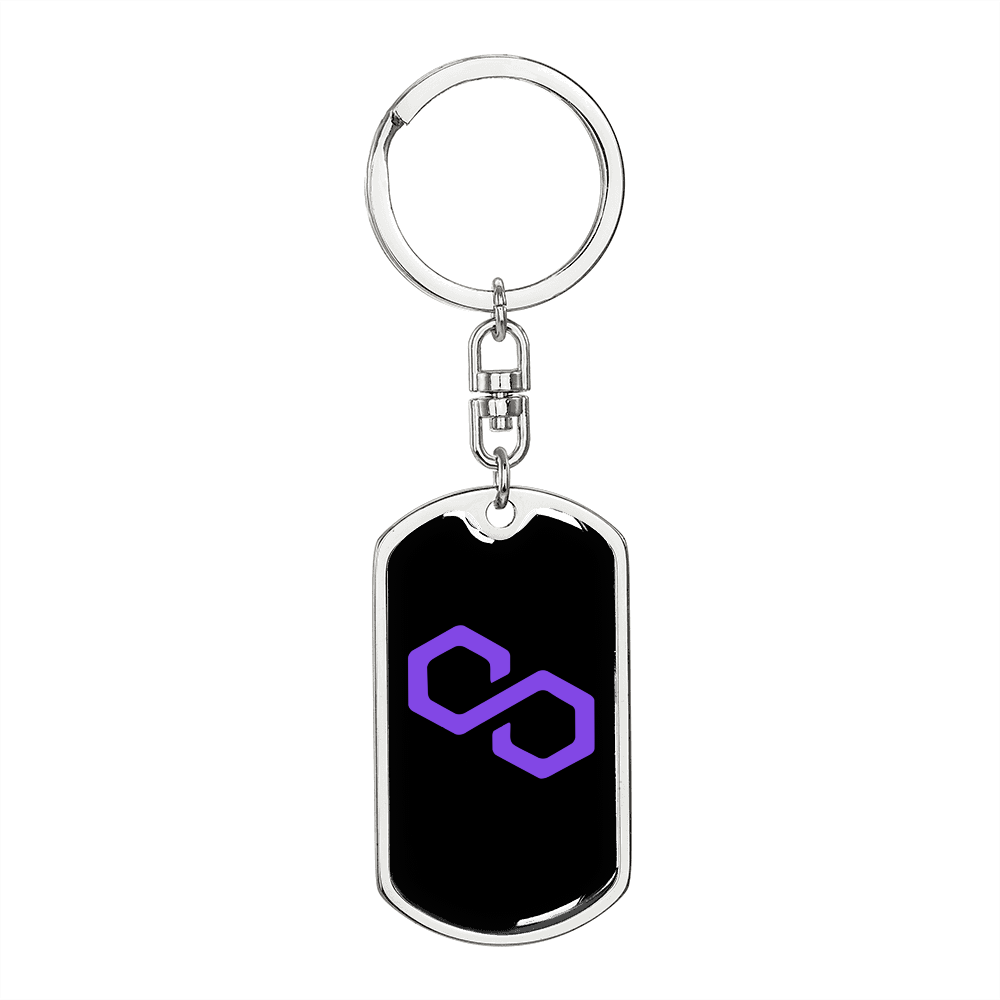 Polygon (MATIC) Crypto Cryptocurrency Keychain Stainless Steel or 18k Gold Dog Tag Keyring-Express Your Love Gifts