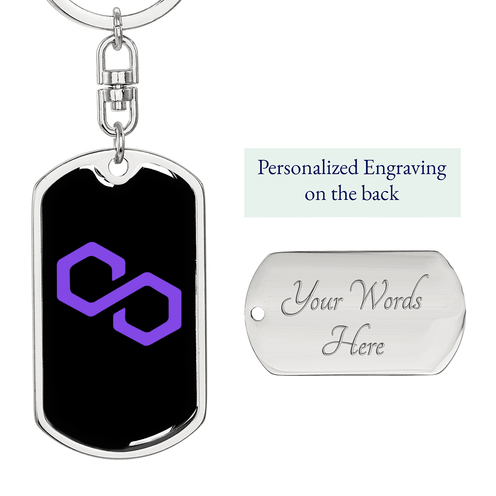 Polygon (MATIC) Crypto Cryptocurrency Keychain Stainless Steel or 18k Gold Dog Tag Keyring-Express Your Love Gifts
