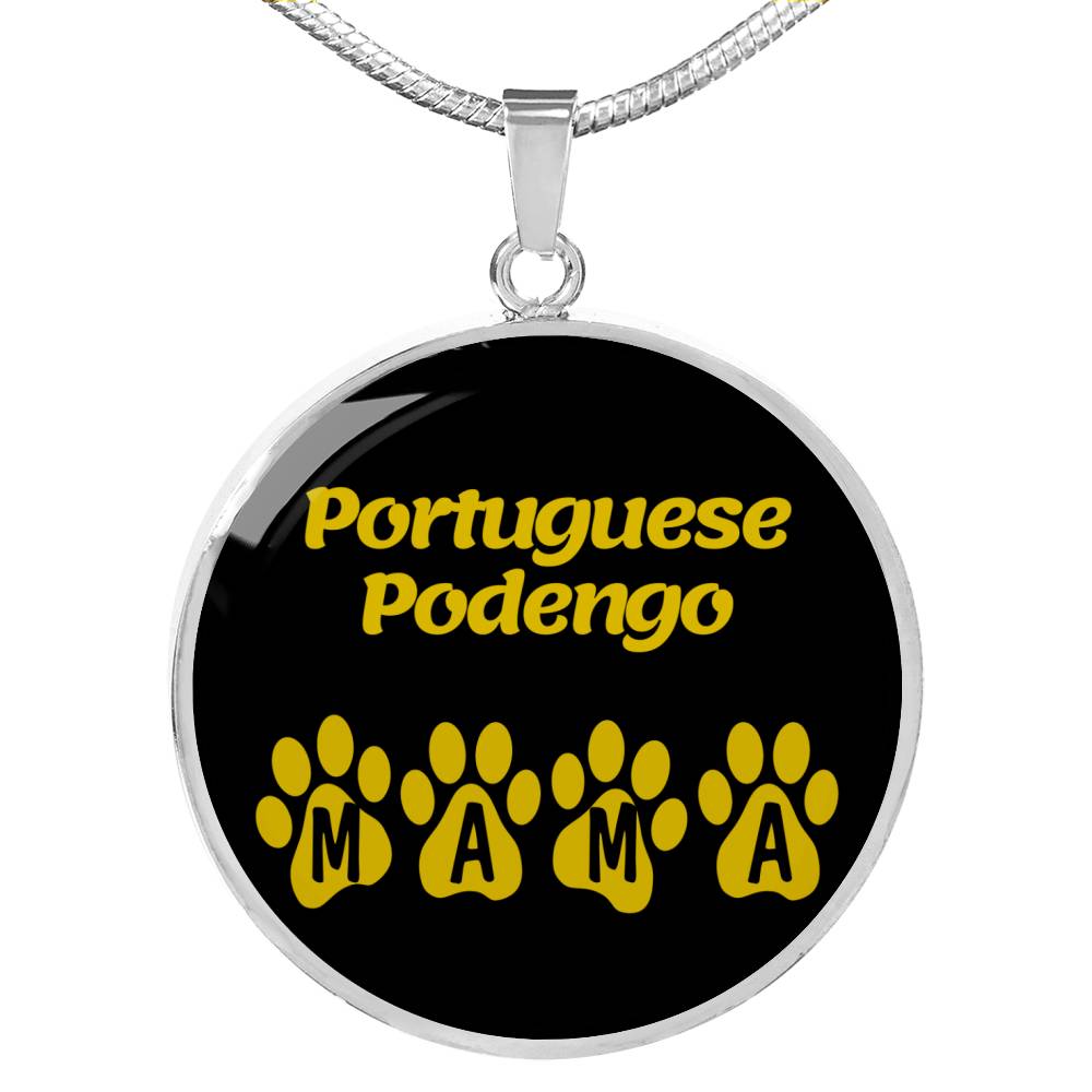 Portuguese Podengo Mama Circle Necklace Stainless Steel or 18k Gold 18-22" Dog Owner Lover-Express Your Love Gifts