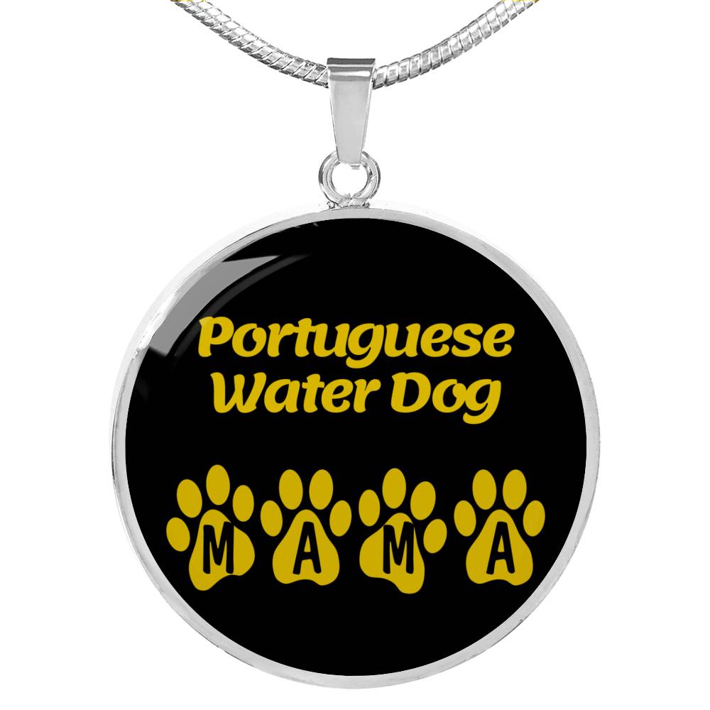 Portuguese Water Dog Mama Circle Necklace Stainless Steel or 18k Gold 18-22" Dog Owner Lover-Express Your Love Gifts