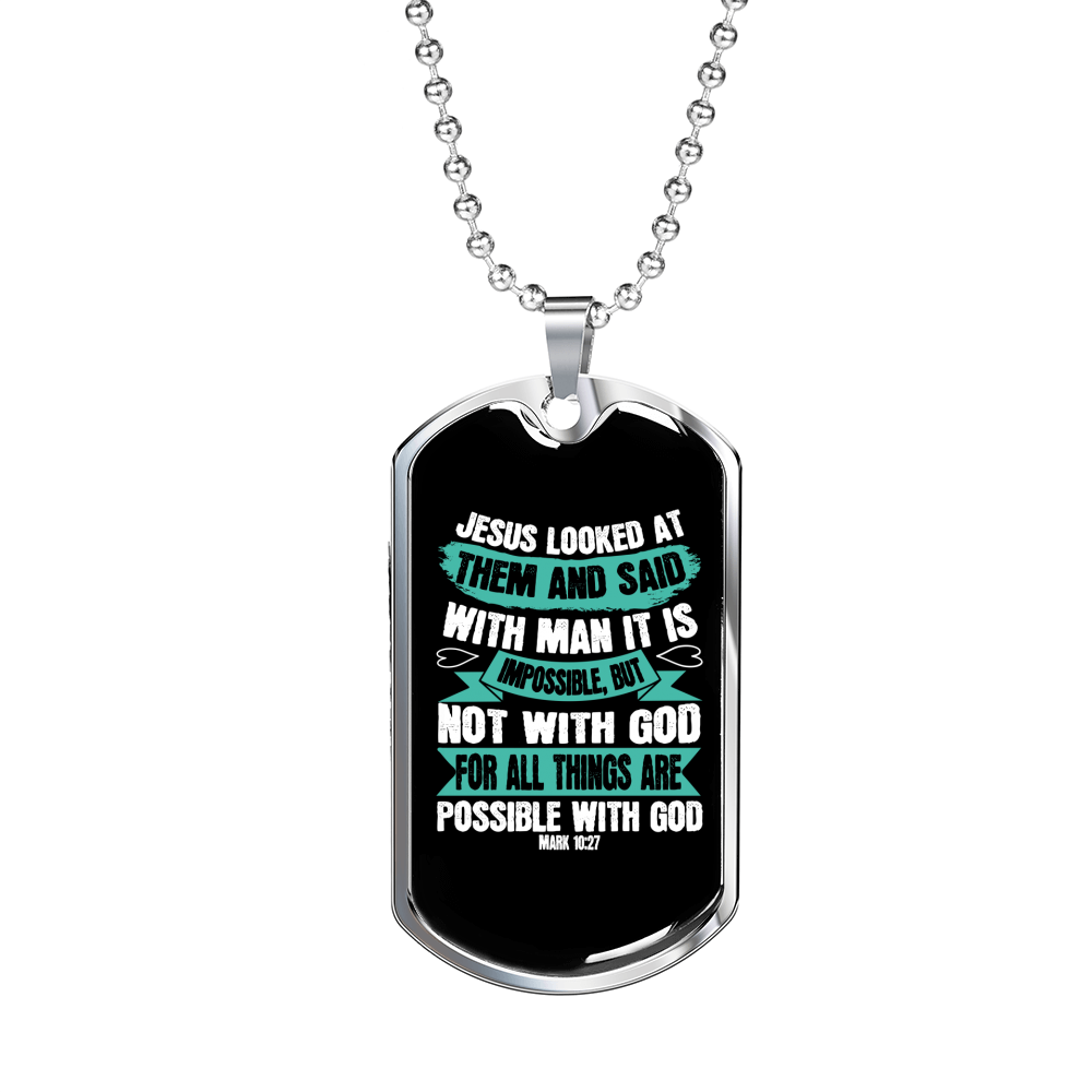 Possible With God Christian Necklace Stainless Steel or 18k Gold Dog Tag 24" Chain-Express Your Love Gifts