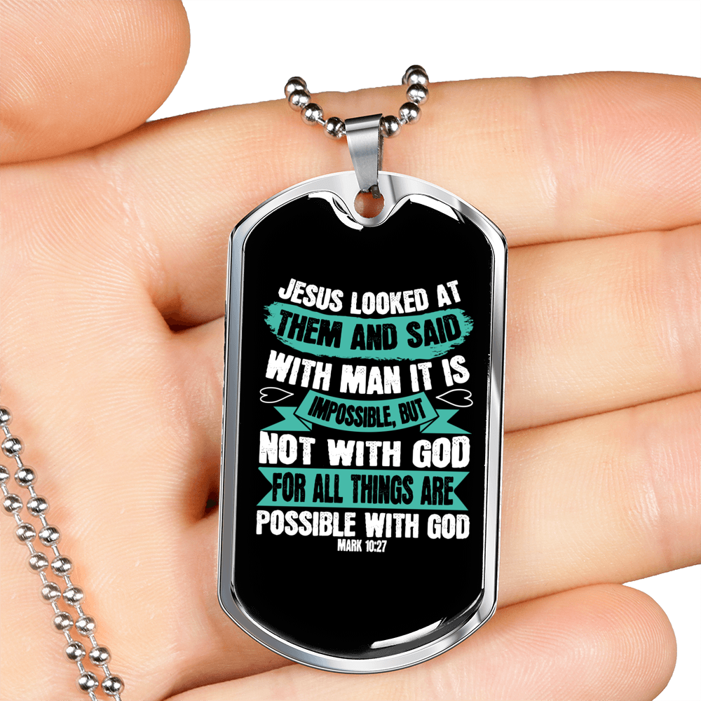 Possible With God Christian Necklace Stainless Steel or 18k Gold Dog Tag 24" Chain-Express Your Love Gifts