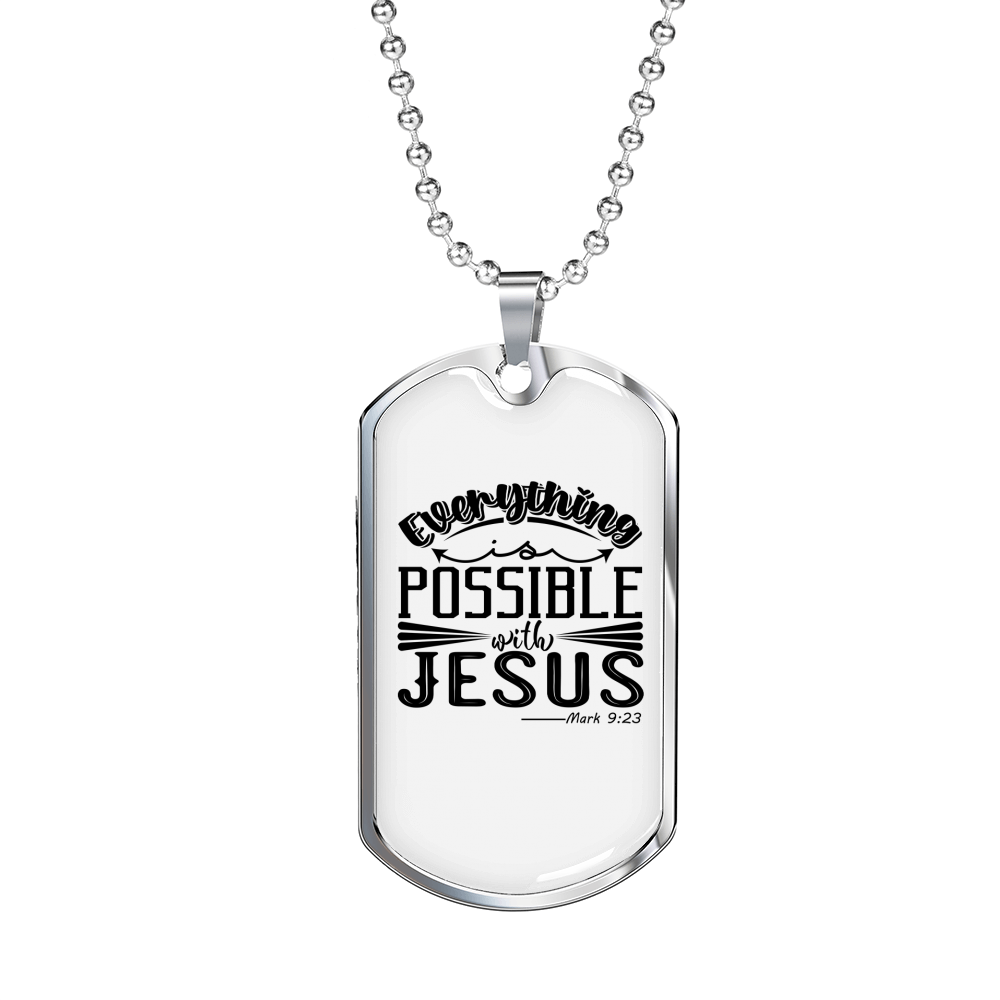 Possible With Jesus Christian Necklace Stainless Steel or 18k Gold Dog Tag 24" Chain-Express Your Love Gifts