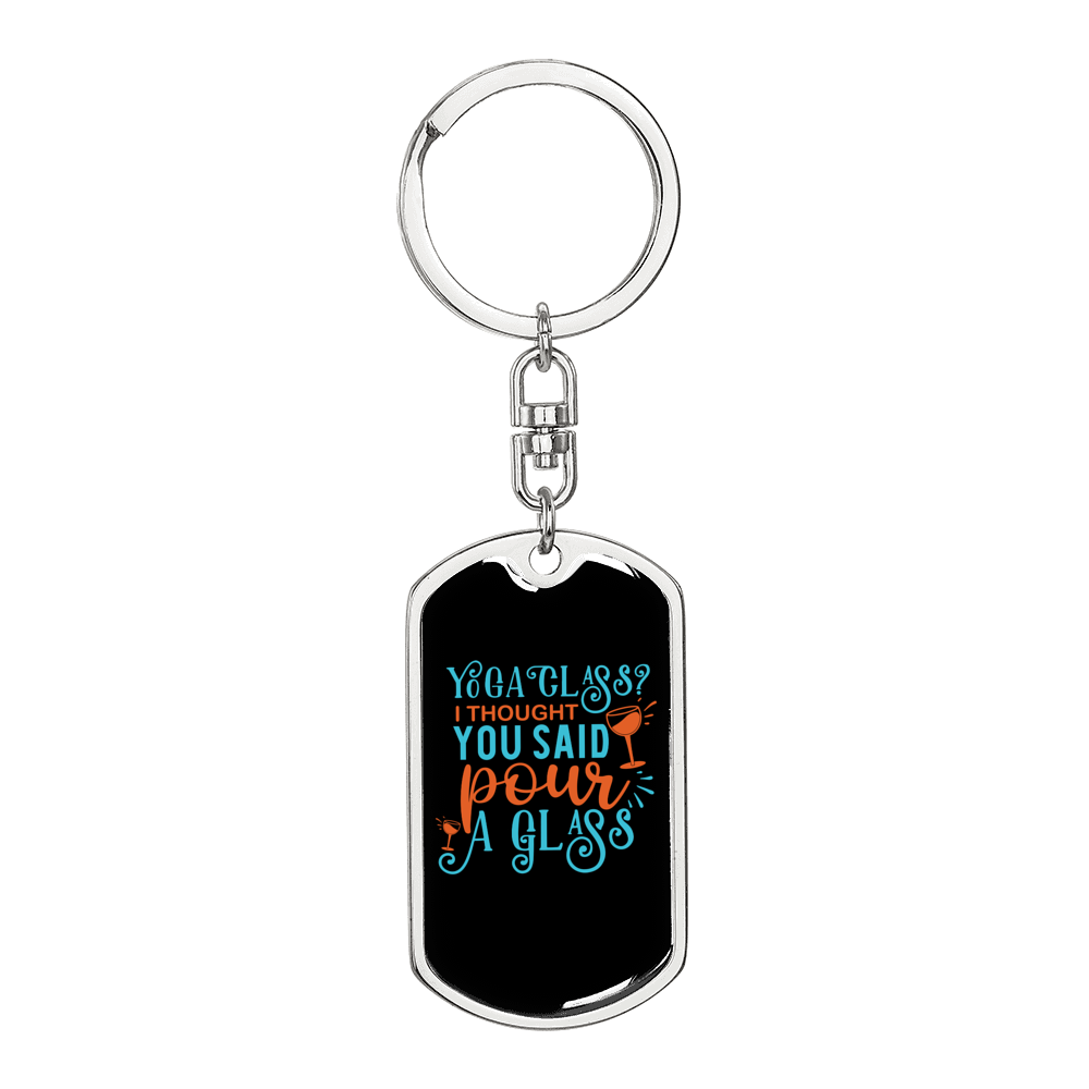 Pour A Glass Keychain Stainless Steel or 18k Gold Dog Tag Keyring-Express Your Love Gifts