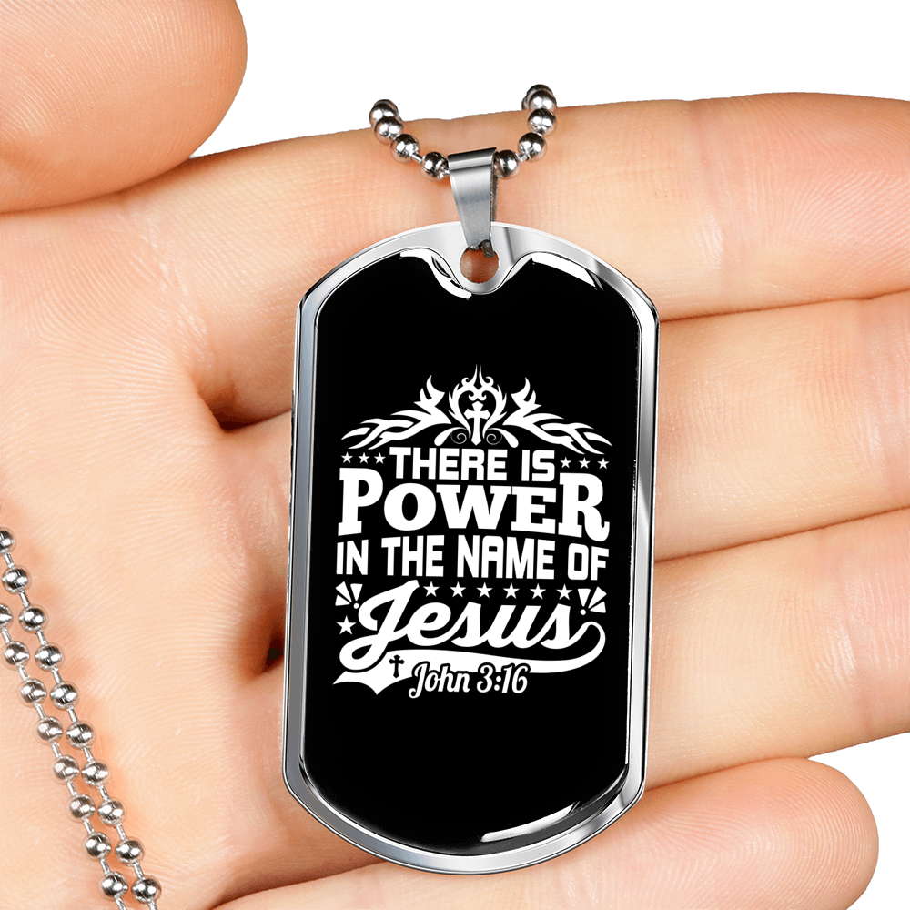 Power In Jesus Christian Necklace Stainless Steel or 18k Gold Dog Tag 24" Chain-Express Your Love Gifts