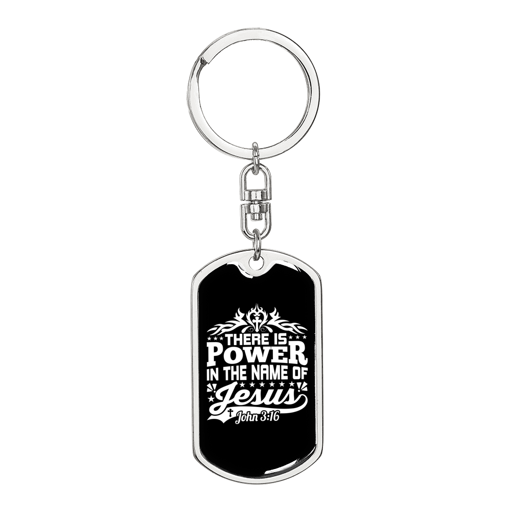 Power In Jesus John 3:16 Keychain Stainless Steel or 18k Gold Dog Tag Keyring-Express Your Love Gifts