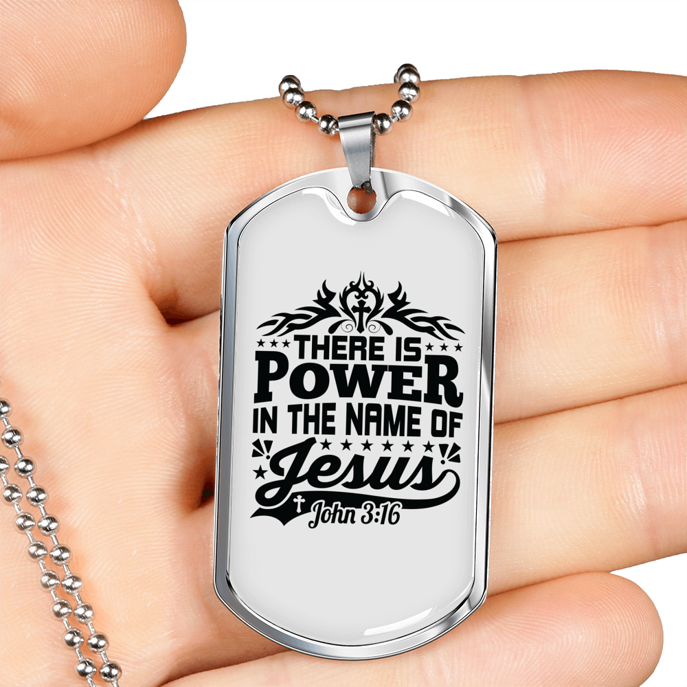 Power In The Name Christian Necklace Stainless Steel or 18k Gold Dog Tag 24" Chain-Express Your Love Gifts