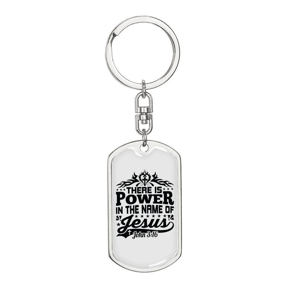 Power In The Name John 3:16 Keychain Stainless Steel or 18k Gold Dog Tag Keyring-Express Your Love Gifts