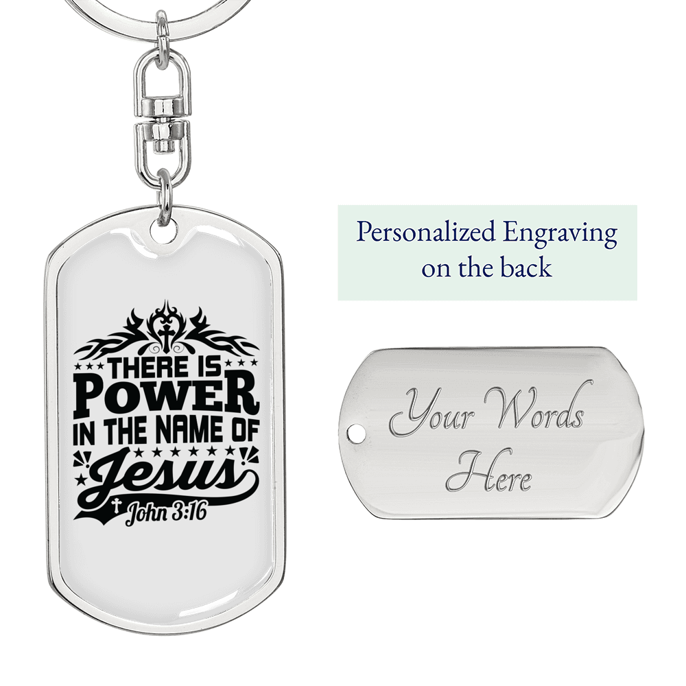 Power In The Name John 3:16 Keychain Stainless Steel or 18k Gold Dog Tag Keyring-Express Your Love Gifts
