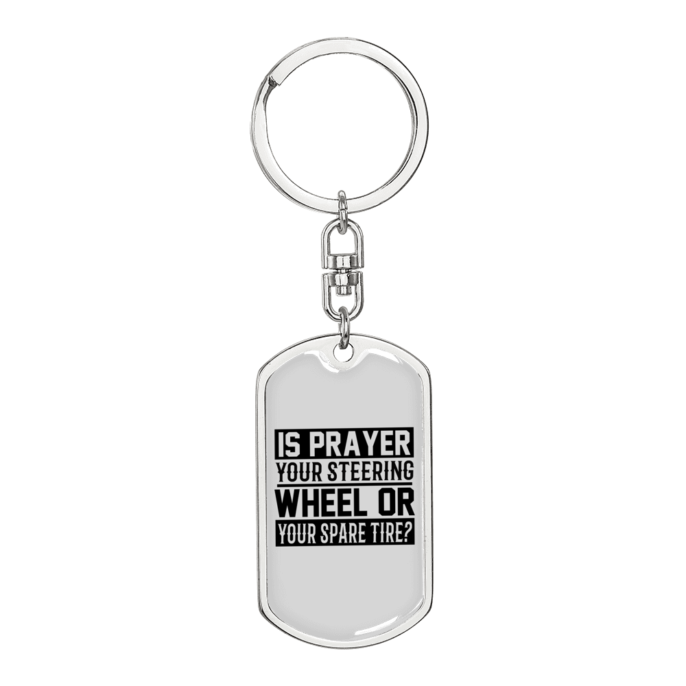Prayer Steering Wheel Keychain Stainless Steel or 18k Gold Dog Tag Keyring-Express Your Love Gifts