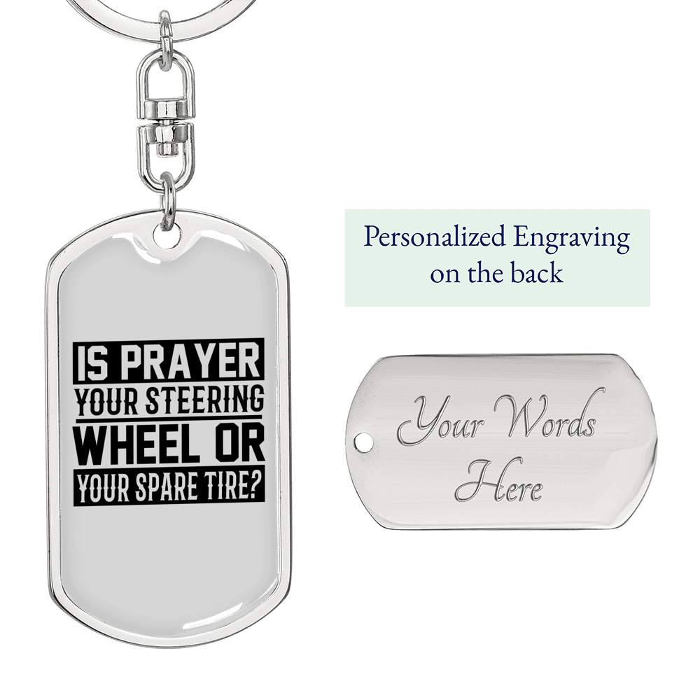 Prayer Steering Wheel Keychain Stainless Steel or 18k Gold Dog Tag Keyring-Express Your Love Gifts