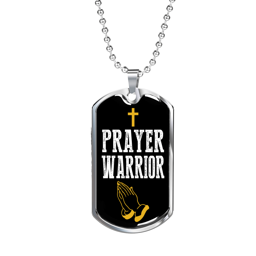 Prayer Warrior Luke 21:36 Necklace Stainless Steel or 18k Gold Dog Tag 24" Chain-Express Your Love Gifts