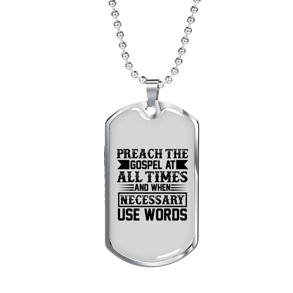 Preach The Gospel Christian Necklace Stainless Steel or 18k Gold Dog Tag 24" Chain-Express Your Love Gifts