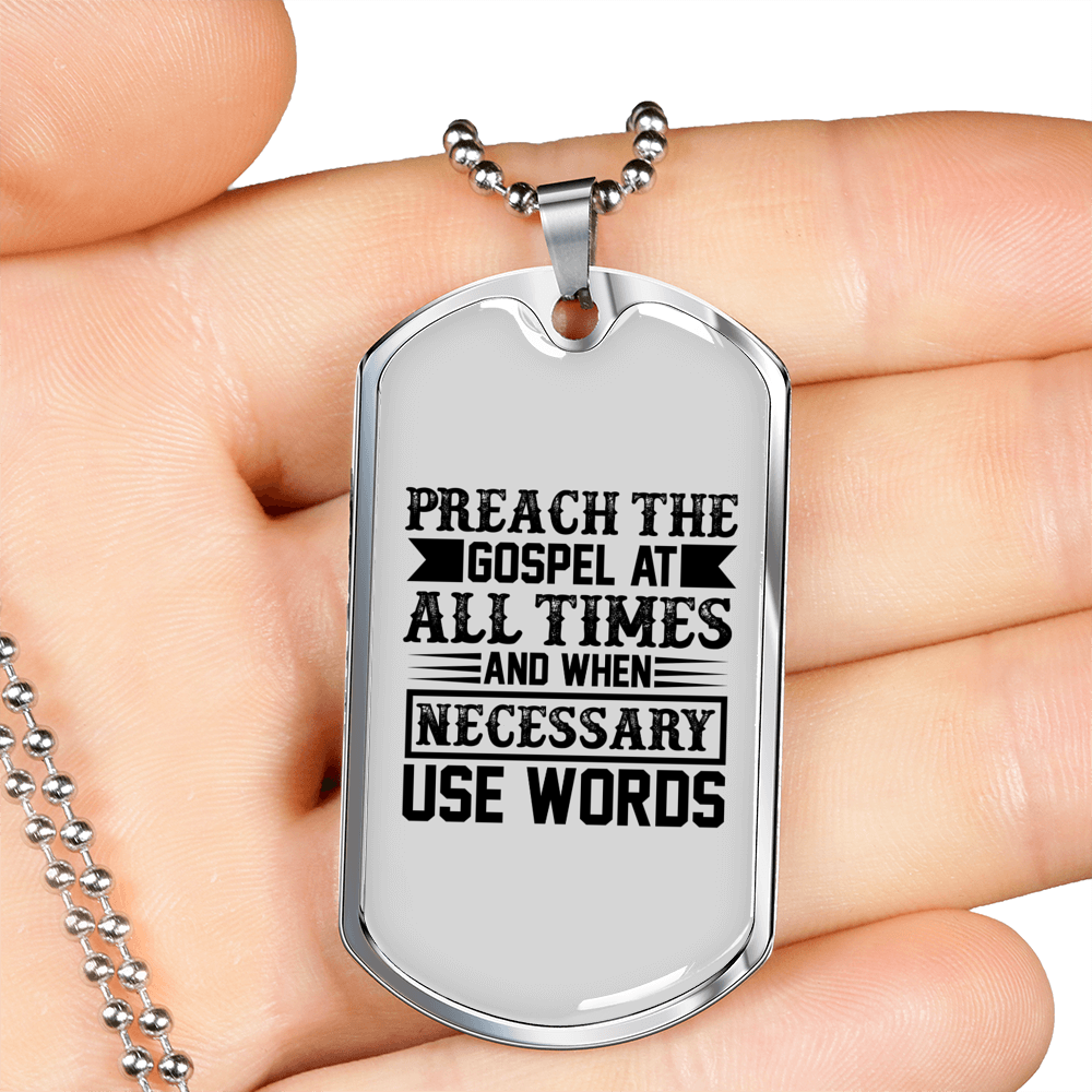 Preach The Gospel Christian Necklace Stainless Steel or 18k Gold Dog Tag 24" Chain-Express Your Love Gifts