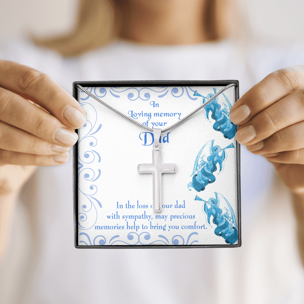 Precious Memories Dad Memorial Gift Dad Memorial Cross Necklace Sympathy Gift Loss of Father Condolence Message Card-Express Your Love Gifts