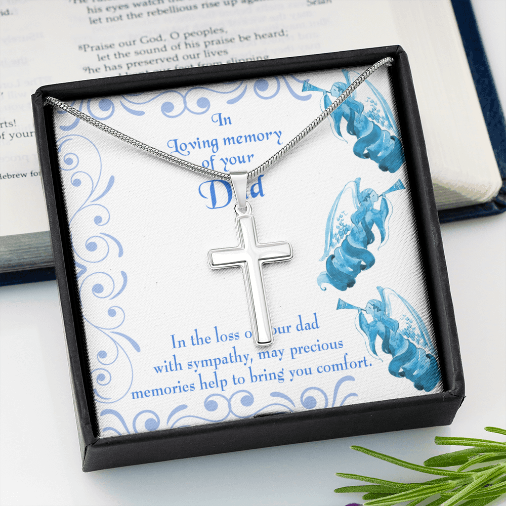 Precious Memories Dad Memorial Gift Dad Memorial Cross Necklace Sympathy Gift Loss of Father Condolence Message Card-Express Your Love Gifts
