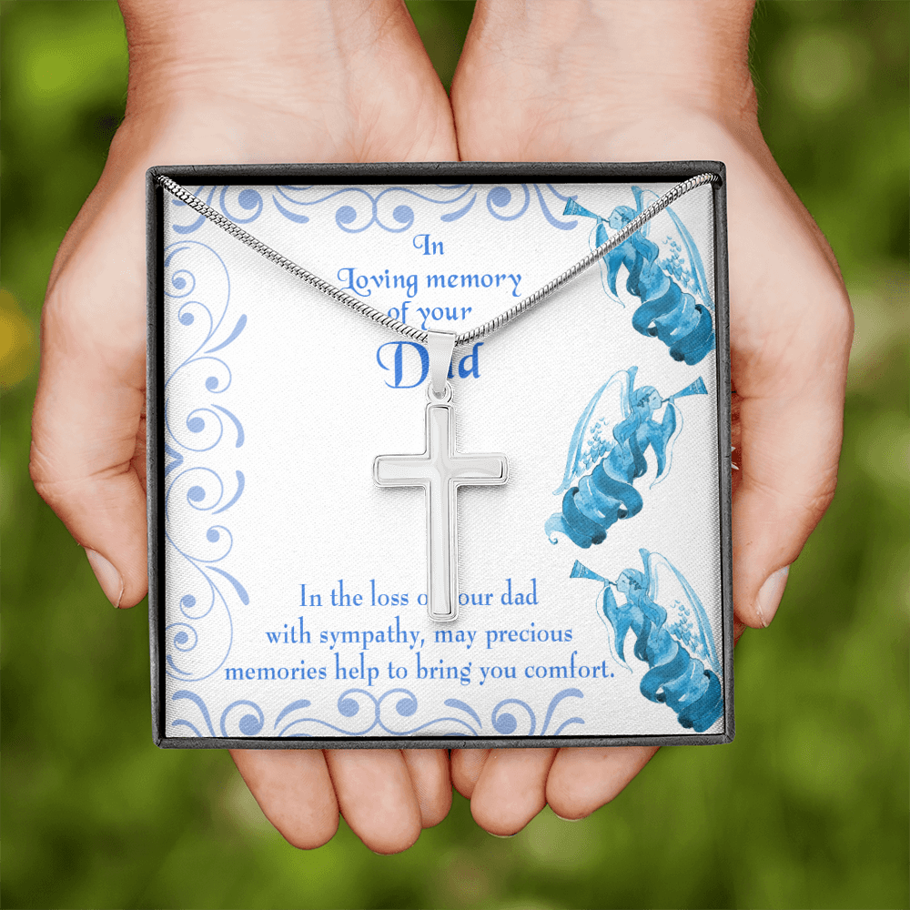 Precious Memories Dad Memorial Gift Dad Memorial Cross Necklace Sympathy Gift Loss of Father Condolence Message Card-Express Your Love Gifts