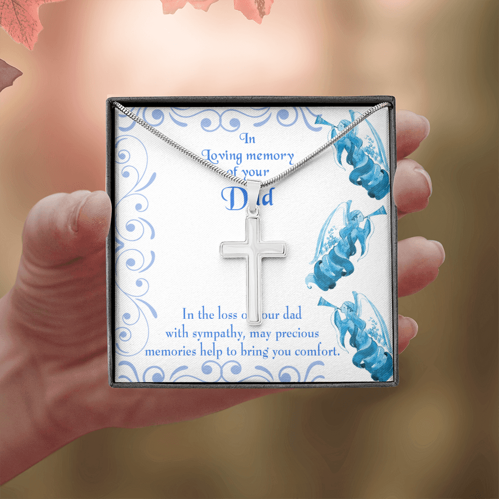 Precious Memories Dad Memorial Gift Dad Memorial Cross Necklace Sympathy Gift Loss of Father Condolence Message Card-Express Your Love Gifts