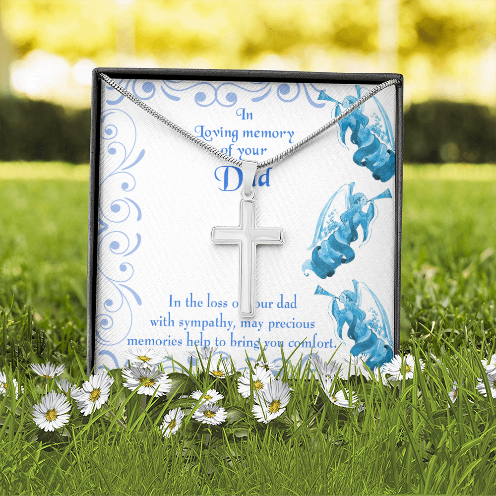 Precious Memories Dad Memorial Gift Dad Memorial Cross Necklace Sympathy Gift Loss of Father Condolence Message Card-Express Your Love Gifts