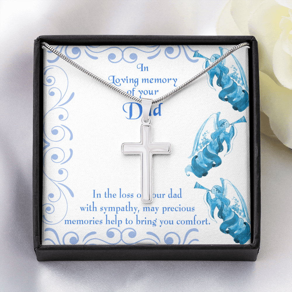 Precious Memories Dad Memorial Gift Dad Memorial Cross Necklace Sympathy Gift Loss of Father Condolence Message Card-Express Your Love Gifts